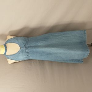 Vintage Denim Shift Halter Sundress Summer Dress Cotton Midi Sexy Low V Plunge